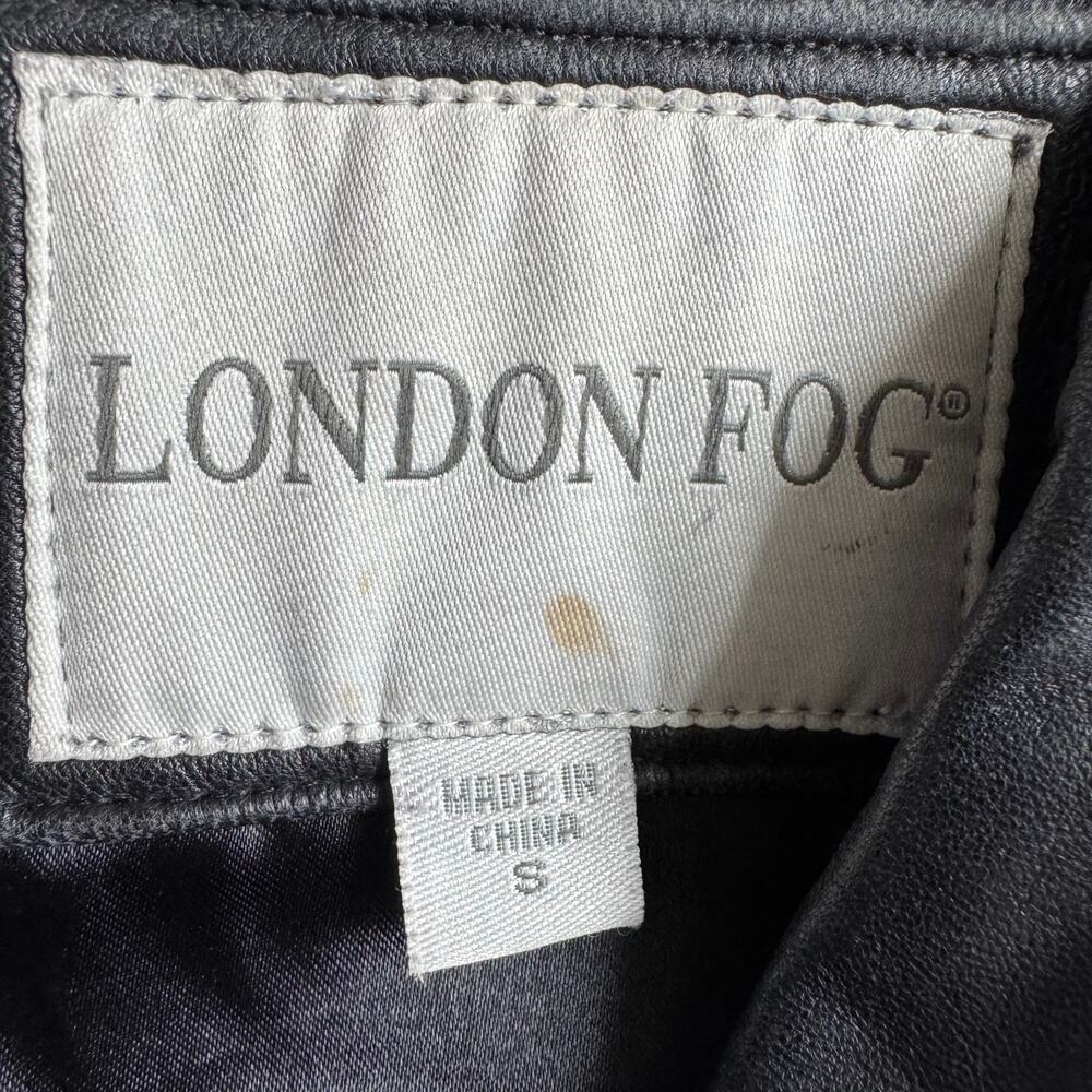 Vintage London Fog Black Leather Jacket Size Small Button Front Collared Coat - Picture 5 of 11